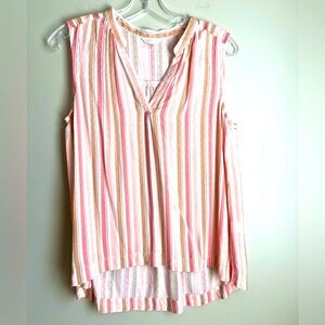 Caslon Sleeveless V Neck‎ Striped Top Blouse Womens Small Pink Brown Casual